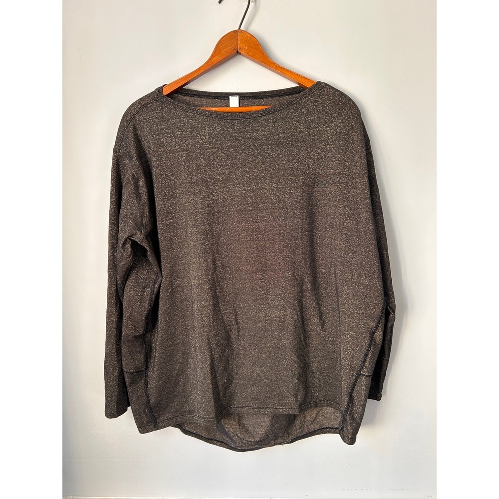Lululemon Back In Action Long Sleeve Black Gold Metallic Sparkle Shirt 6